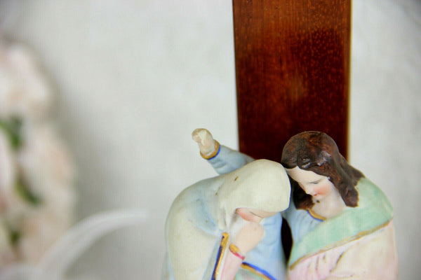 Antique Religious vieux paris porcelain Crucifix Cross christ Mary magdalena