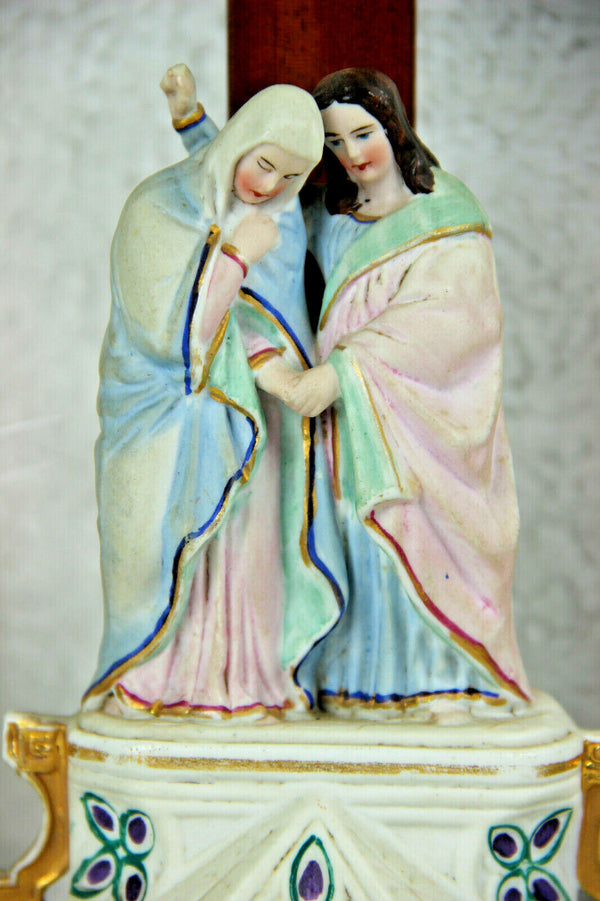Antique Religious vieux paris porcelain Crucifix Cross christ Mary magdalena