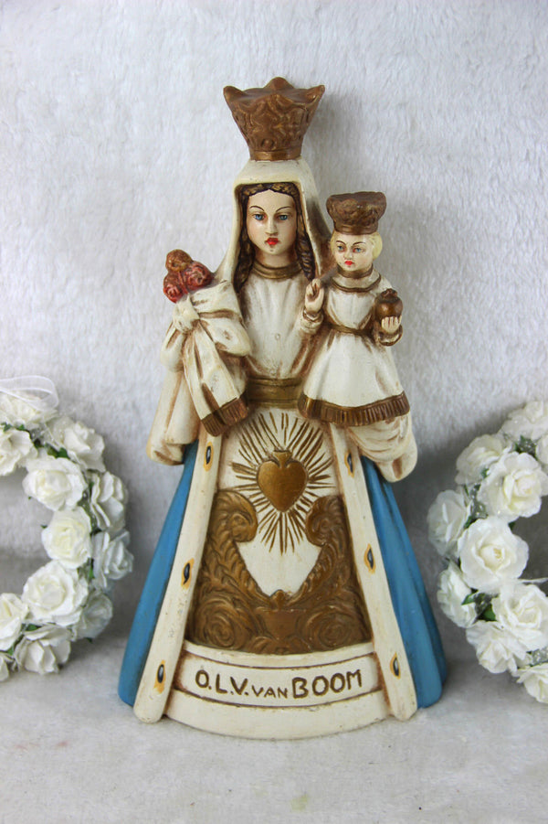 Antique Flemish OLV BOOM Madonna religious statue figurine Chalkware Rare