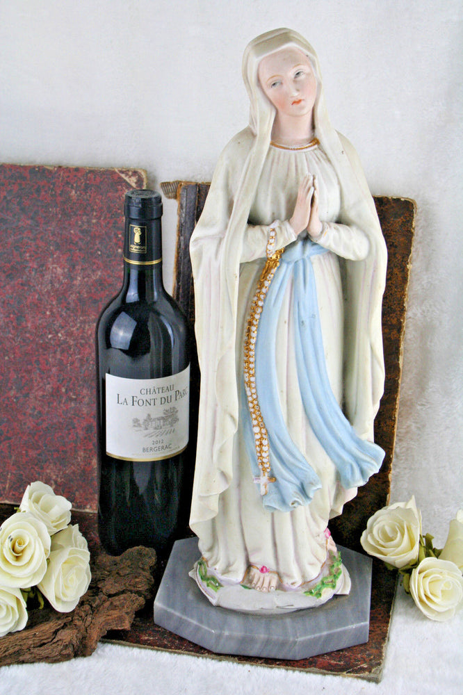 Vintage XL 50's  french porcelain madonna statue on base Lourdes