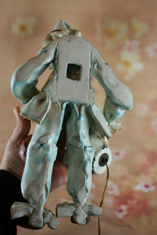 RARE mid century PULCINELLA figurine ceramic Wall light sconce clown Venetian
