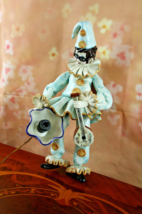 RARE mid century PULCINELLA figurine ceramic Wall light sconce clown Venetian