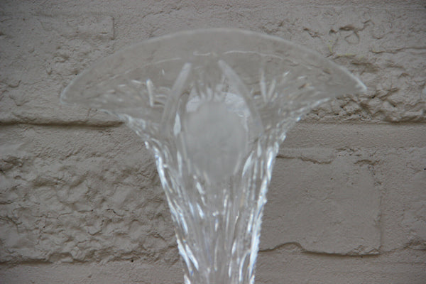 PAIR bohemian clear crystal glass vase floral decor 1960
