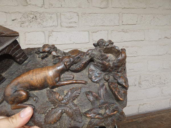 Antique large rare black forest wood carving inkwell dog house