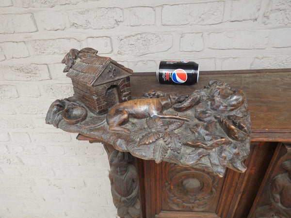 Antique large rare black forest wood carving inkwell dog house