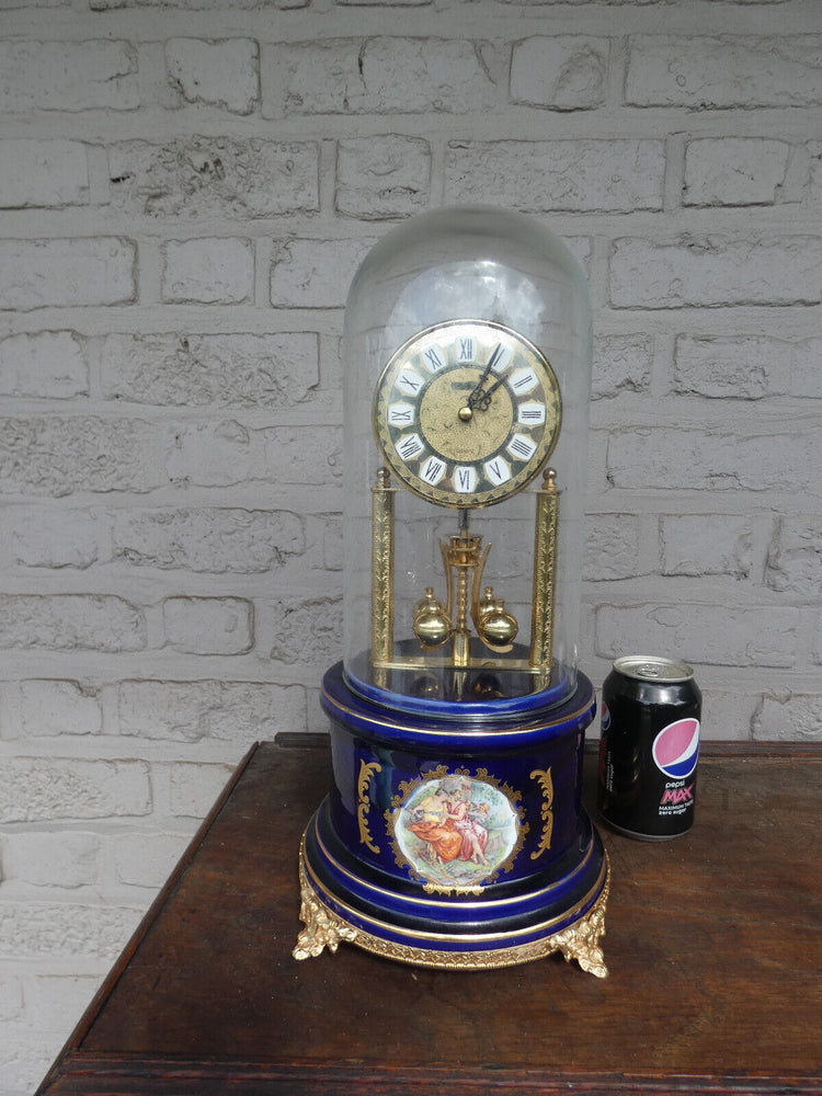 vintage cobalt blue limoges decor porcelain mantel clock with globe glass
