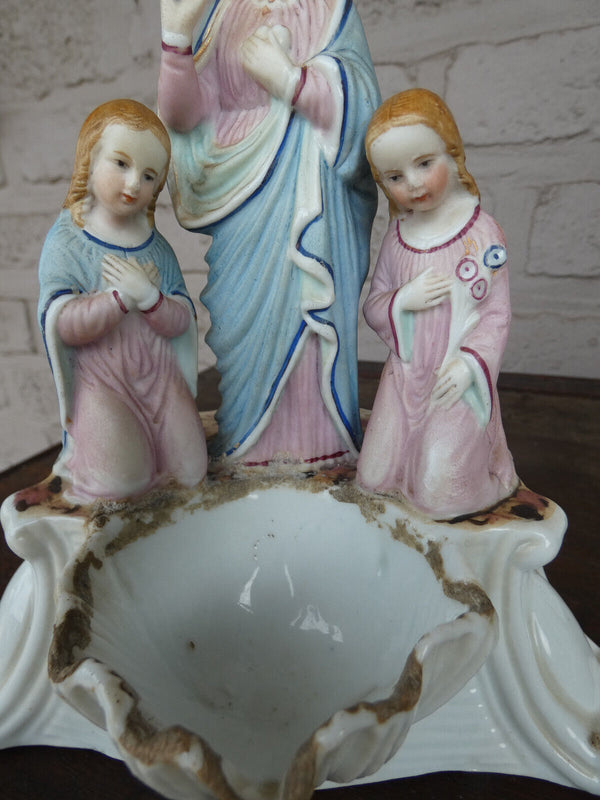 Antique french paris porcelain Holy water font Madonna angels statue