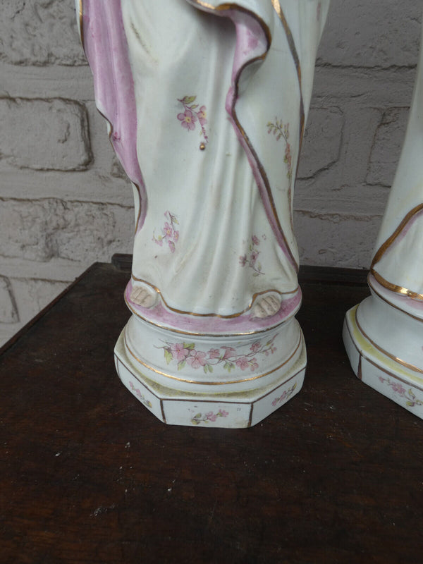 Antique pair german bisque porcelain Mary joseph child holy family statue