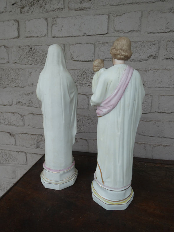 Antique pair german bisque porcelain Mary joseph child holy family statue
