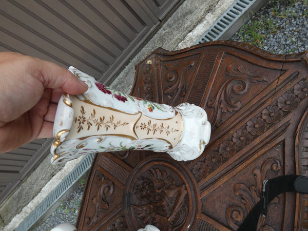 PAIR antique french vieux paris porcelain Birds floral vases