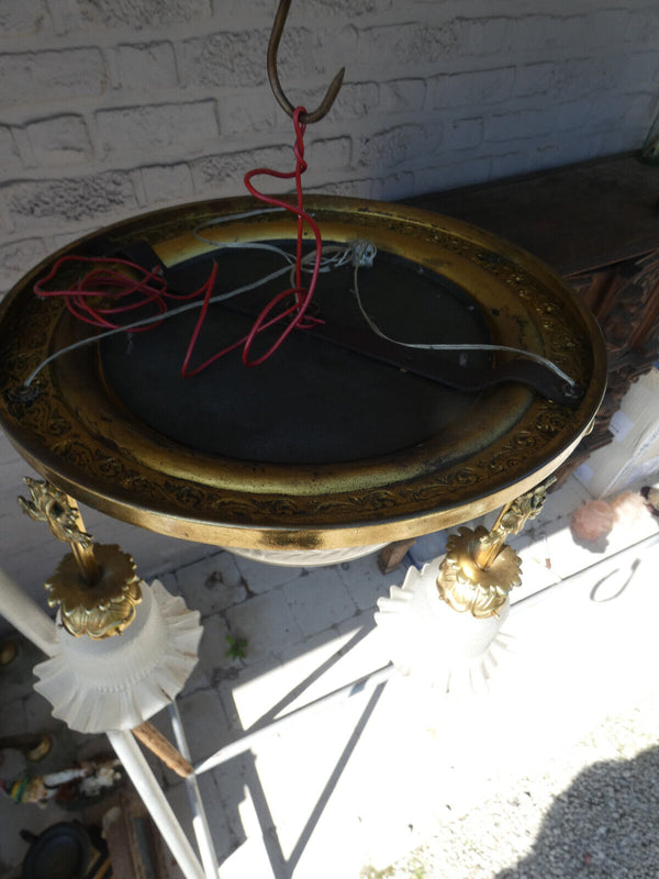 Vintage french brass Glass pendant lamp chandelier Louis XVI style