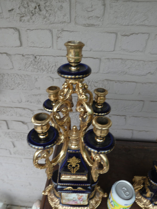 XL PAIR  t Limoges cobalt blue porcelain candelabras Candle holder rare