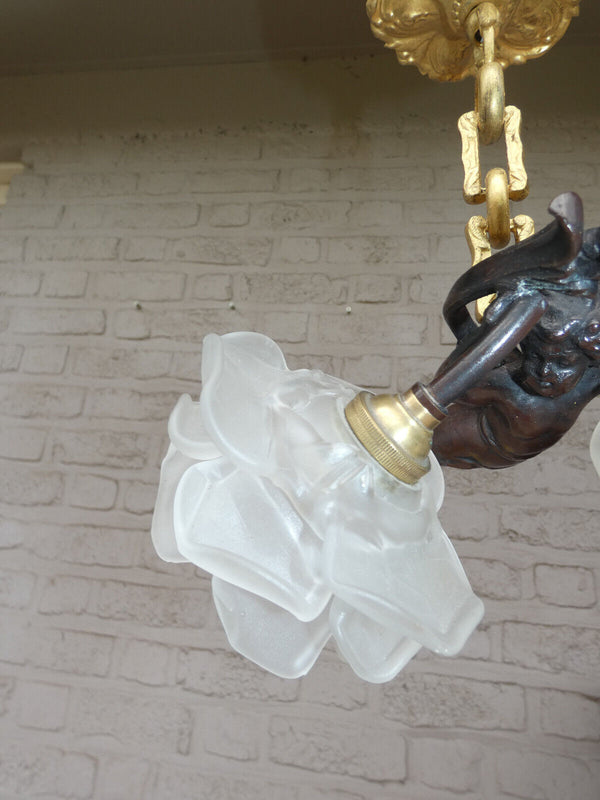 Stunning French Bronze brass putti cherub angel chandelier lamp