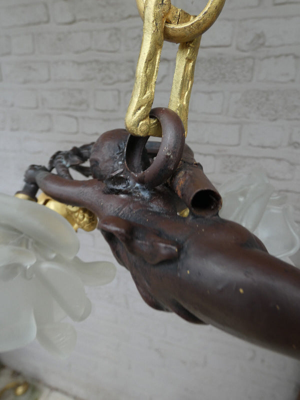 Stunning French Bronze brass putti cherub angel chandelier lamp