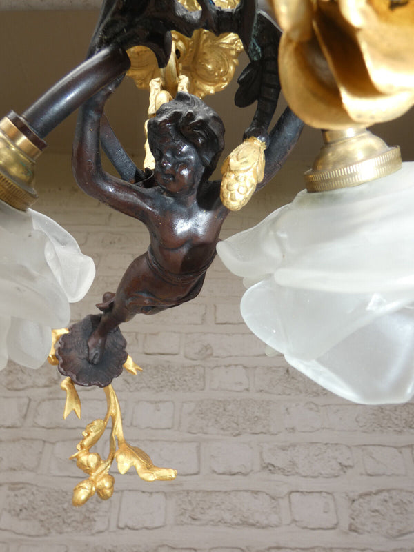 Stunning French Bronze brass putti cherub angel chandelier lamp