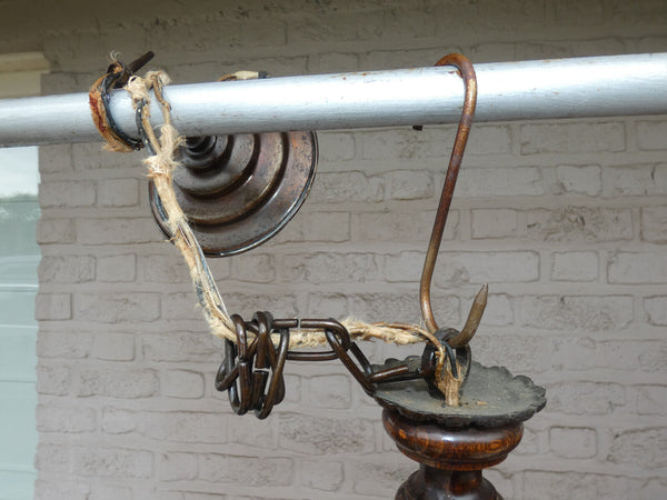 Vintage 1950s french Wood Brass Caryatid head chandelier lamp