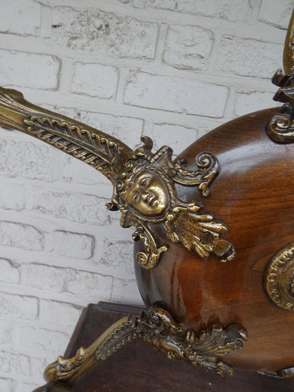 Vintage 1950s french Wood Brass Caryatid head chandelier lamp