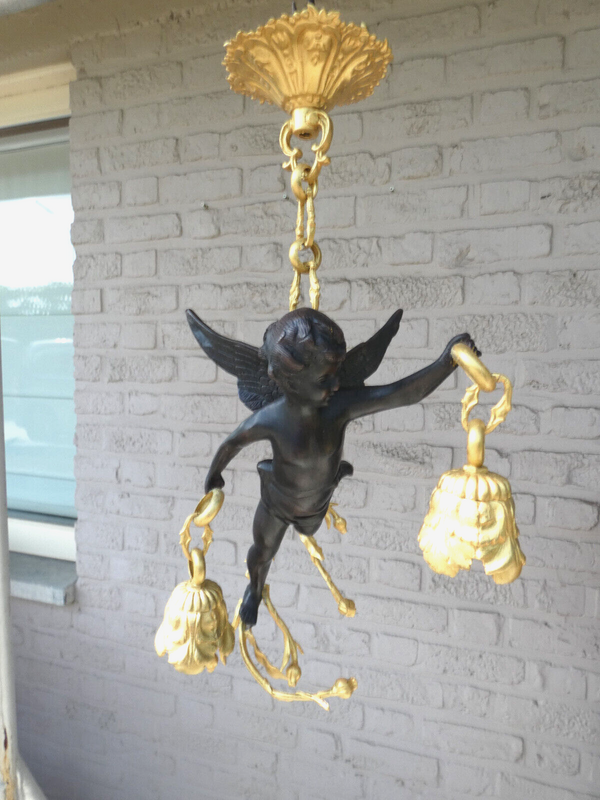 Stunning French Bronze putti cherub angel chandelier lamp