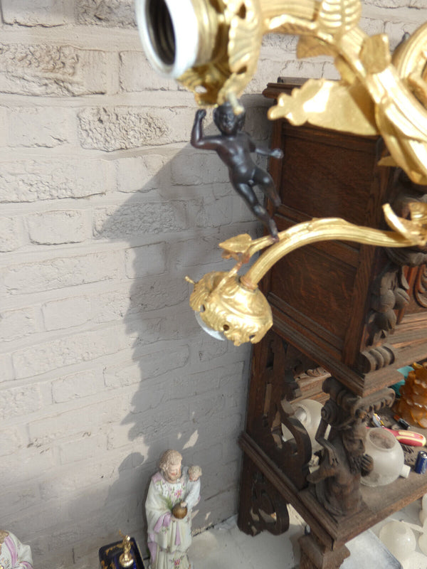 Stunning French Bronze brass 6 putti cherub angel chandelier lamp