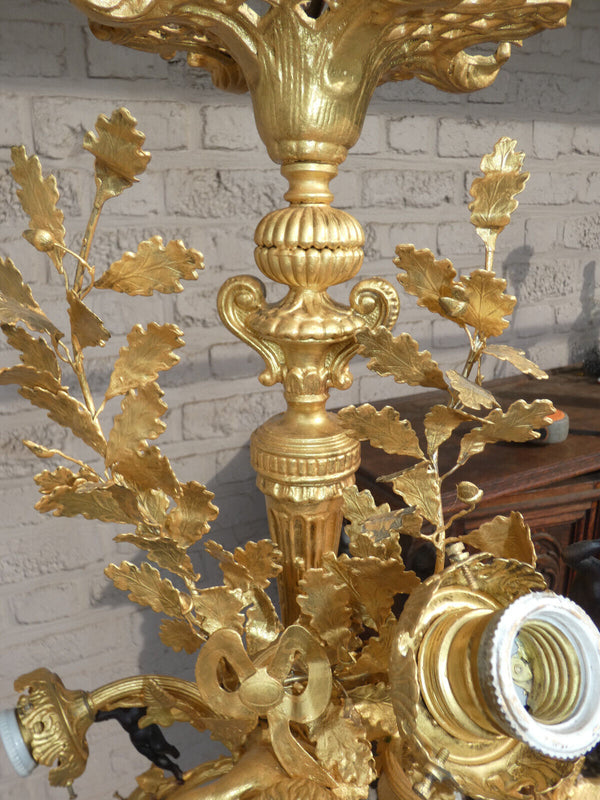 Stunning French Bronze brass 6 putti cherub angel chandelier lamp