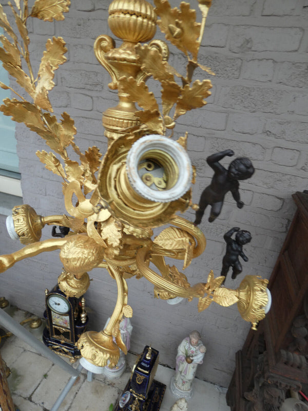 Stunning French Bronze brass 6 putti cherub angel chandelier lamp