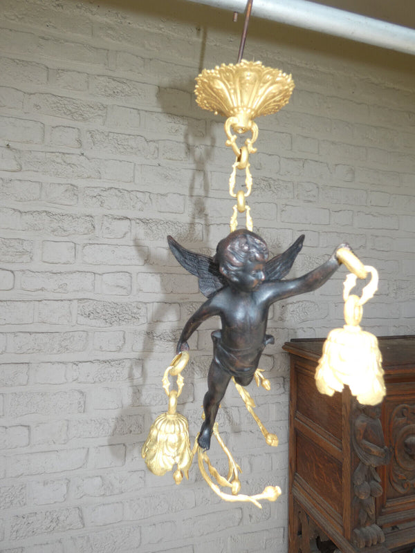 Stunning French Bronze putti cherub angel chandelier lamp