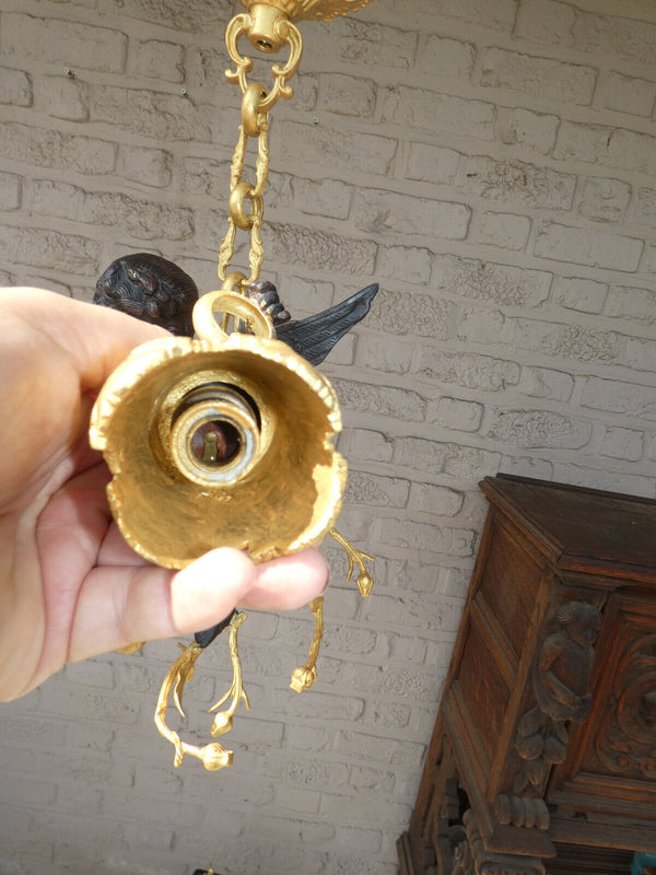 Stunning French Bronze putti cherub angel chandelier lamp