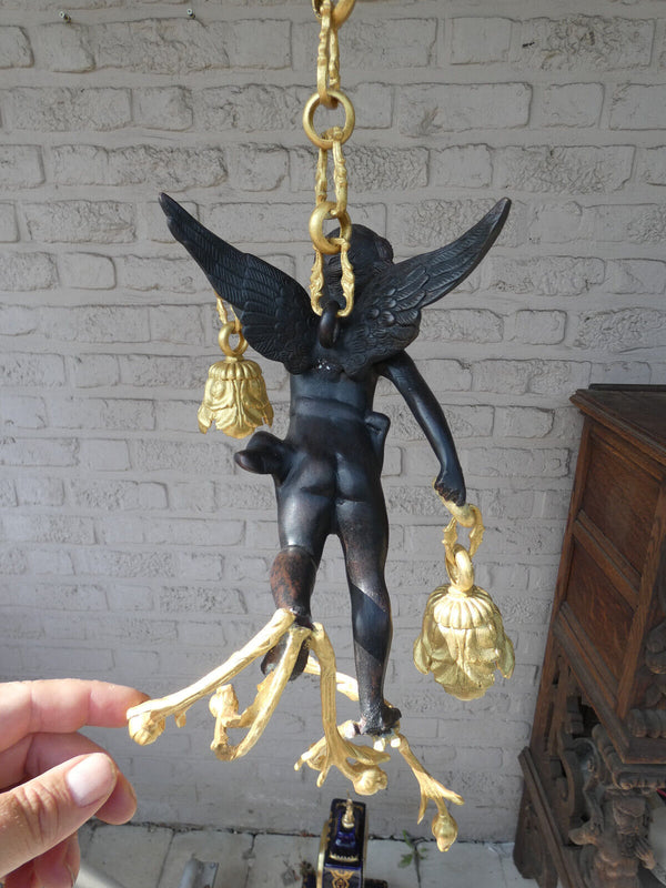 Stunning French Bronze putti cherub angel chandelier lamp