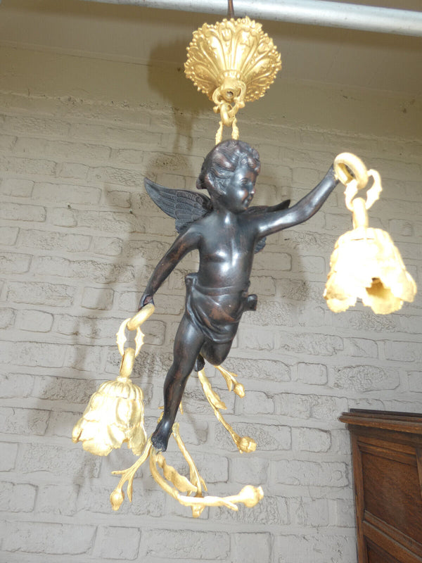 Stunning French Bronze putti cherub angel chandelier lamp