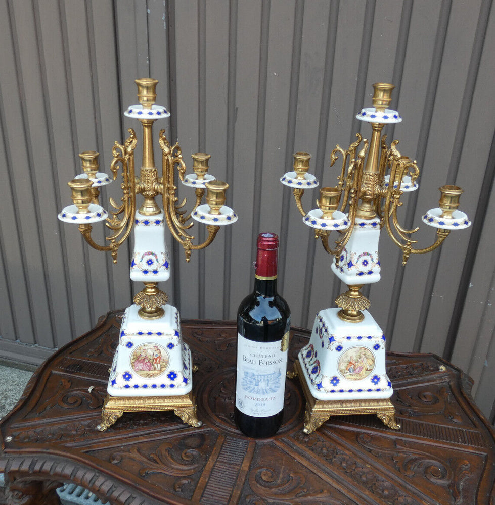 PAIR vintage t Limoges white porcelain Candelabras candle holders marked