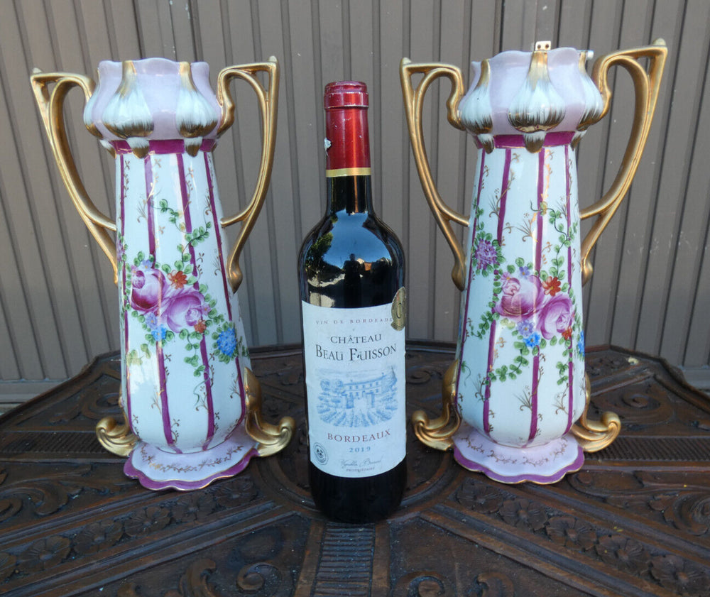 PAIR german vintage porcelain floral decor vases