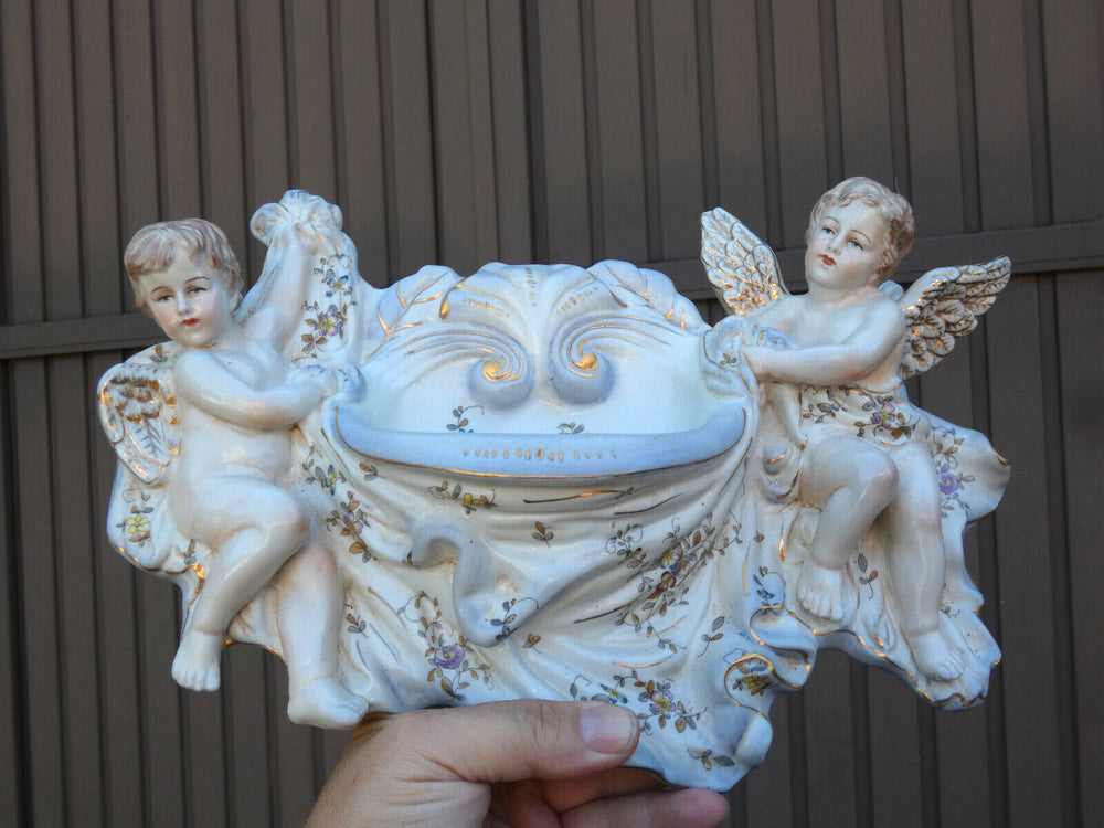 Vintage Large porcelain angels holy water font marked