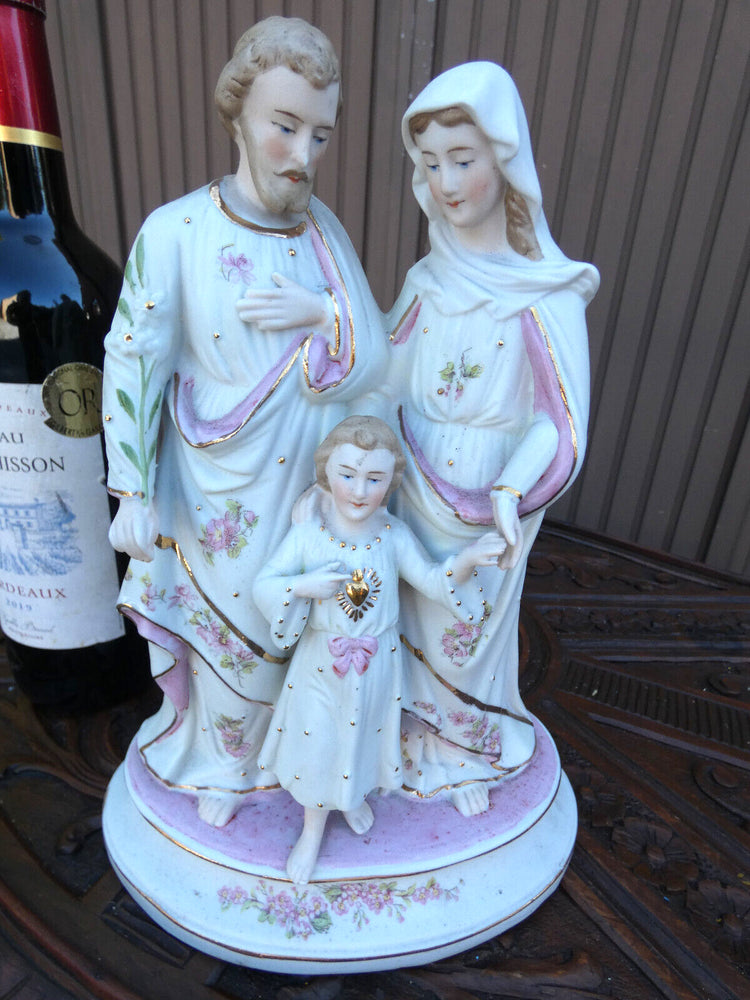 Vintage french 1950 Bisque porcelain holy family group statue
