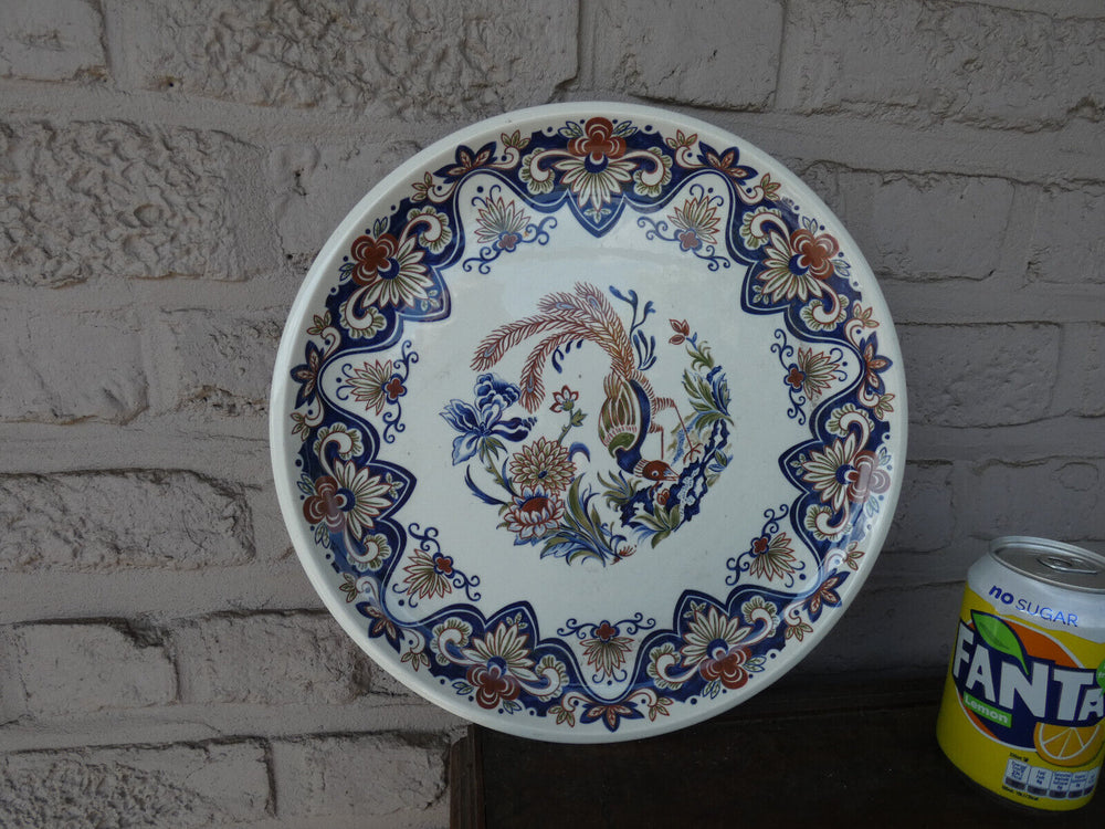 large Vintage Belgian BOCH pottery polychrome birds floral  plate