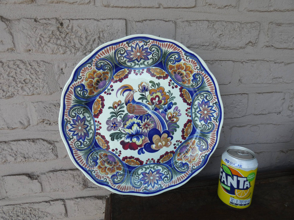 large Vintage Belgian BOCH pottery polychrome birds floral  plate