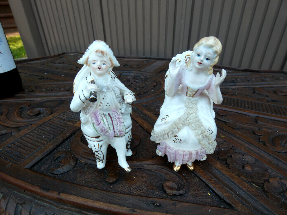 PAIR vintage 70s porcelain couple figurine statue lace