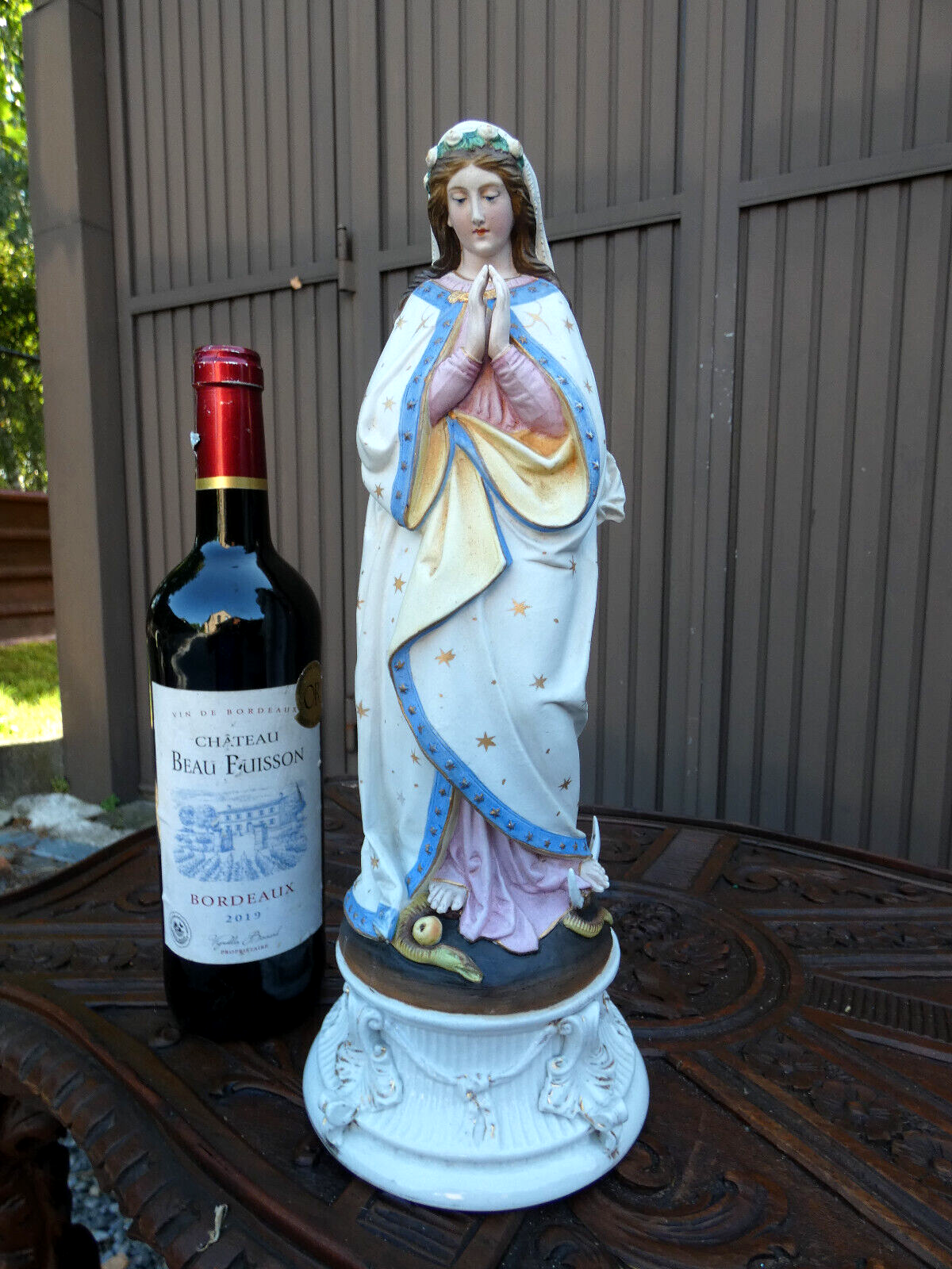 Antique 19thc Vieux old andenne porcelain bisque madonna statue belgian