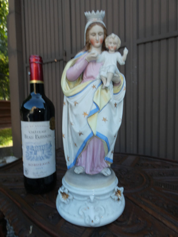 Antique 19thc Vieux old andenne porcelain bisque madonna statue belgian