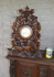 Antique 19th XL black forest wood carved hunting clock fox birds