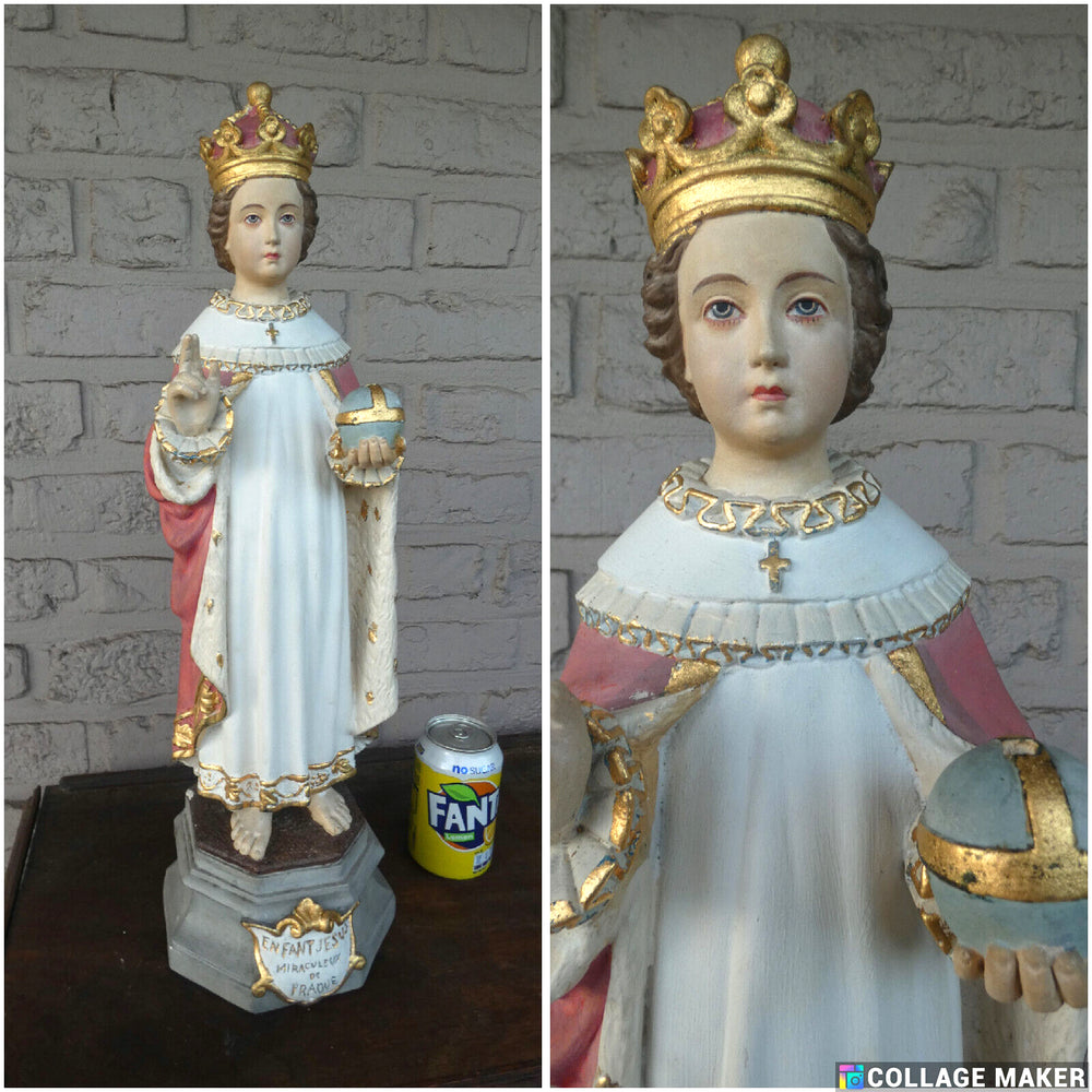 Antique 19thc Rare French Jesus Prague chalk statue sculpture religious