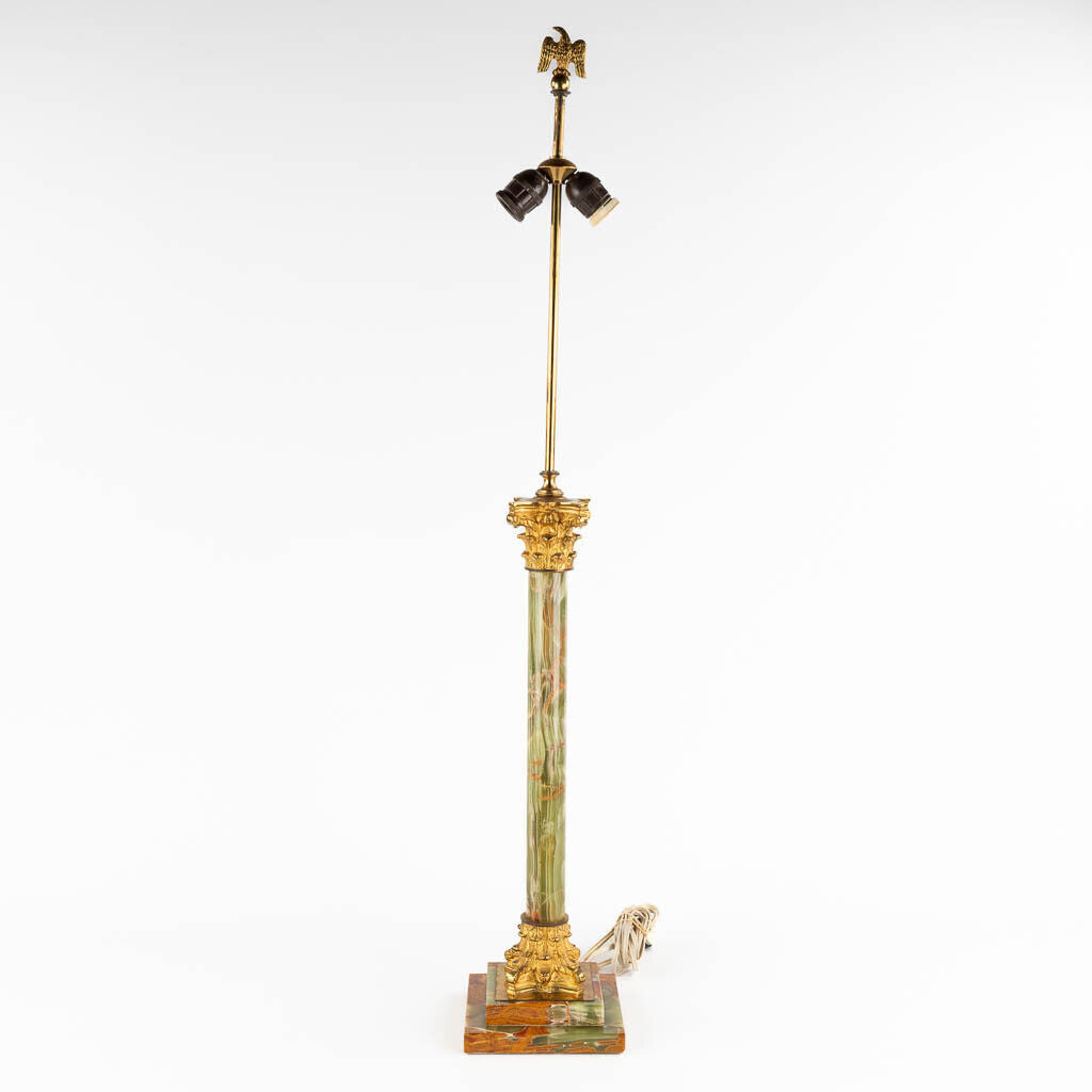 French 1950 XL 39" onyx marble empire eagle Top Floor table lamp