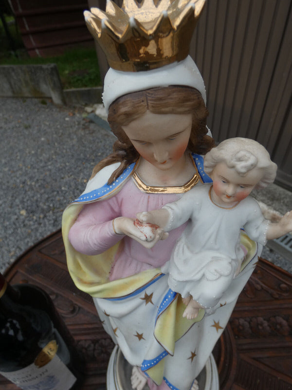 Antique Vieux andenne bisque porcelain large madonna statue figurine saint