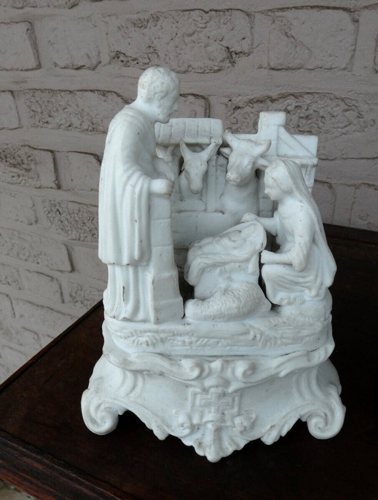 19thc Antique French bisque porcelain group nativity birth jesus statue