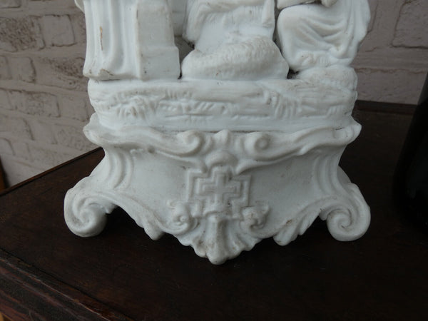 19thc Antique French bisque porcelain group nativity birth jesus statue