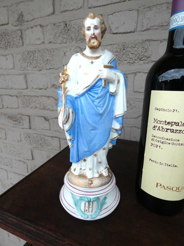19thc Antique French porcelain bisque signed LETU MAUGER saint joseph statue