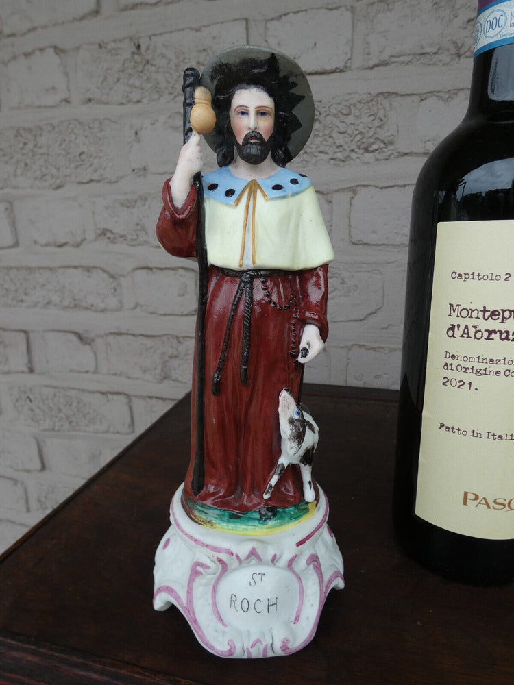 Antique French porcelain h Saint rochus dog statue figurine religious