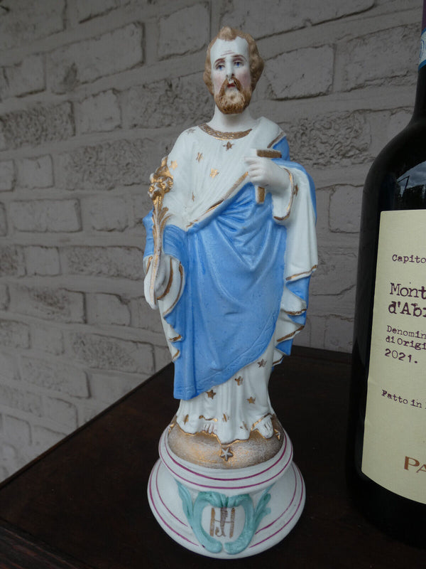 19thc Antique French porcelain bisque signed LETU MAUGER saint joseph statue