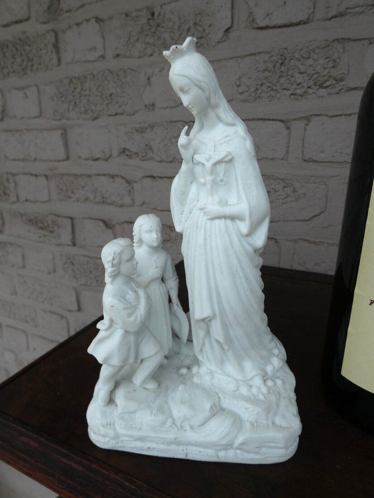 19thc Antique French bisque porcelain group Madonna showing statue