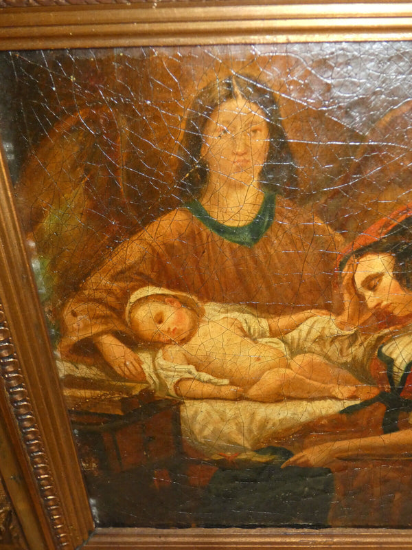 Antique German 19thc oil canvas painting Saint Anne Virgin jesus religious rare