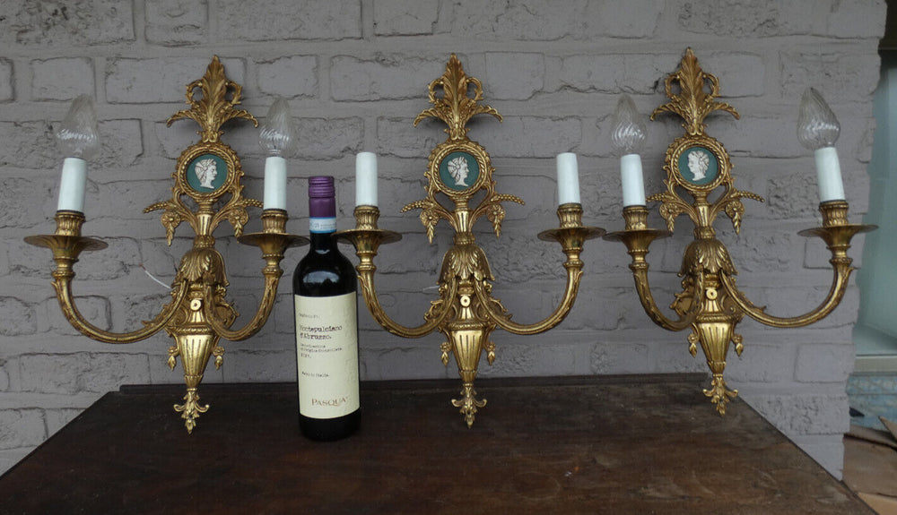 Set 3 Vintage Bronze large Wall lights sconces portrait medaillon